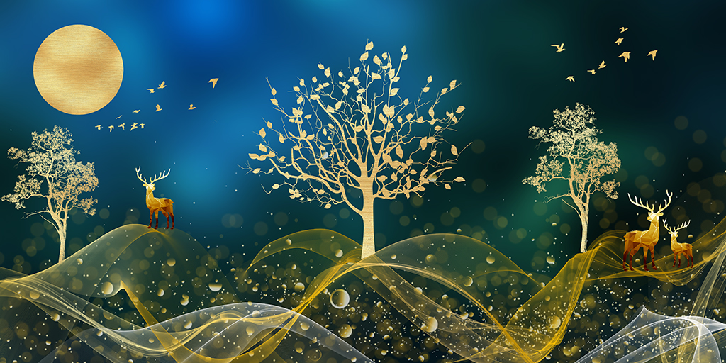 麋鹿飞鸟客厅装饰画插图1