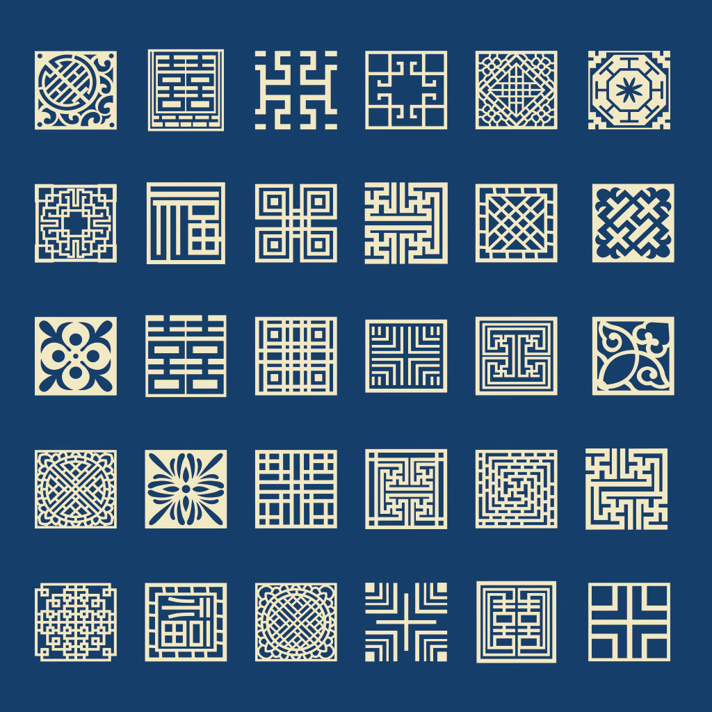 方形中国风雕刻cdr素材插图