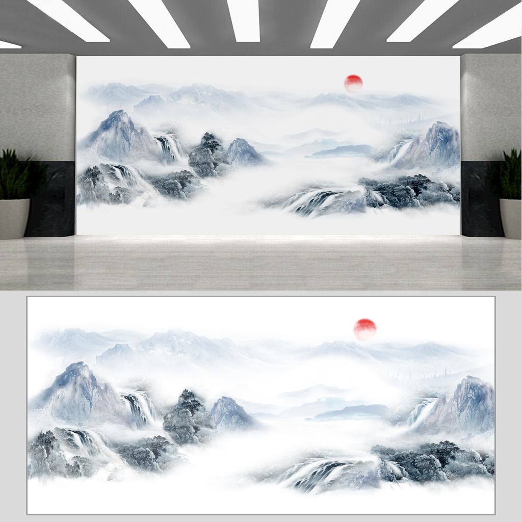 山河背景图壁画插图