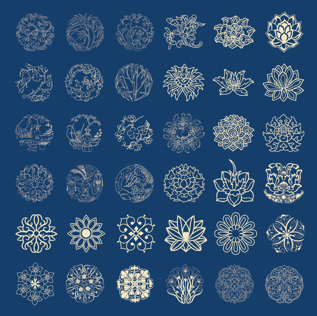 植物花竹子雕刻图案cdr素材插图