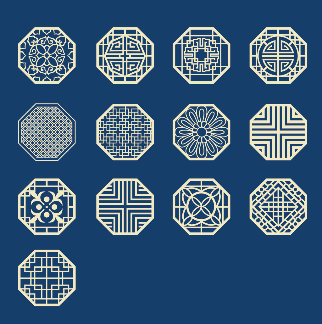 中国传统古典雕刻图案cdr素材插图