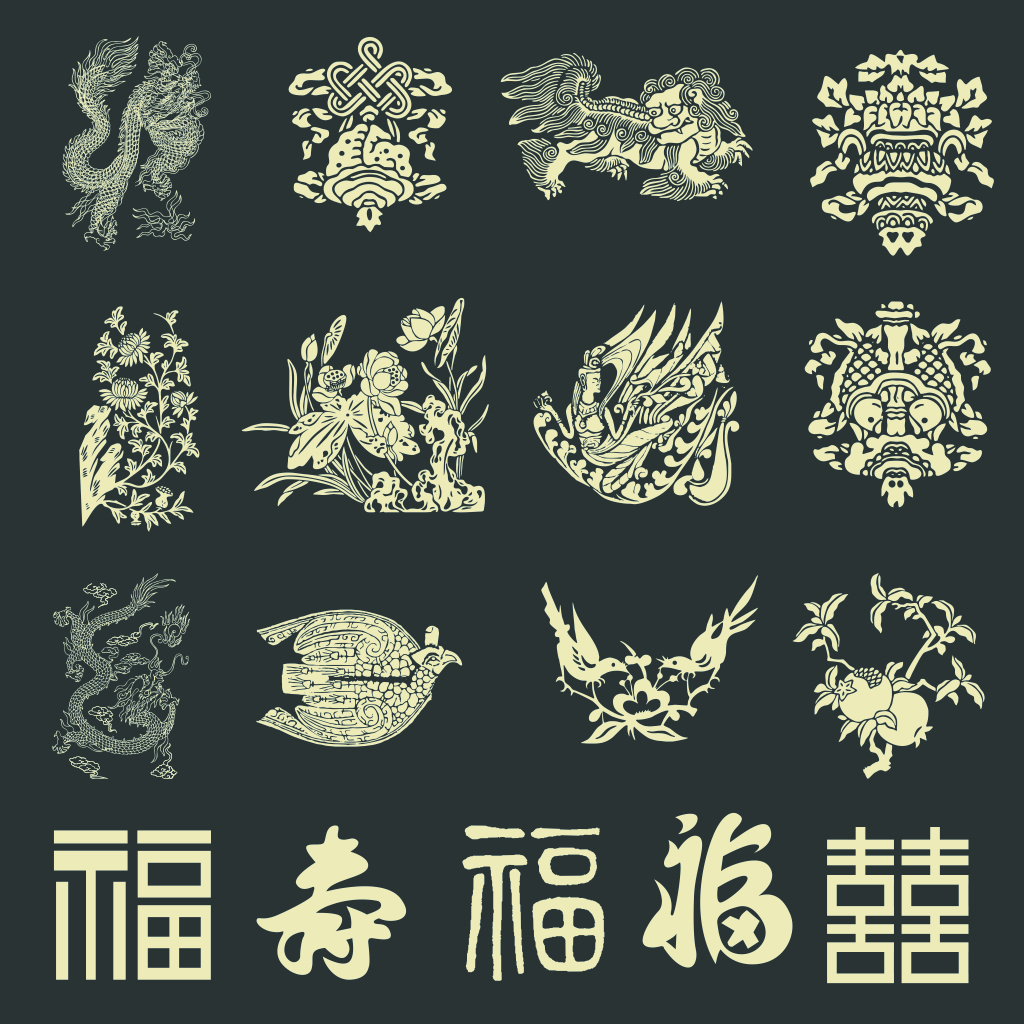 中国风飞天石榴龙图案cdr素材插图