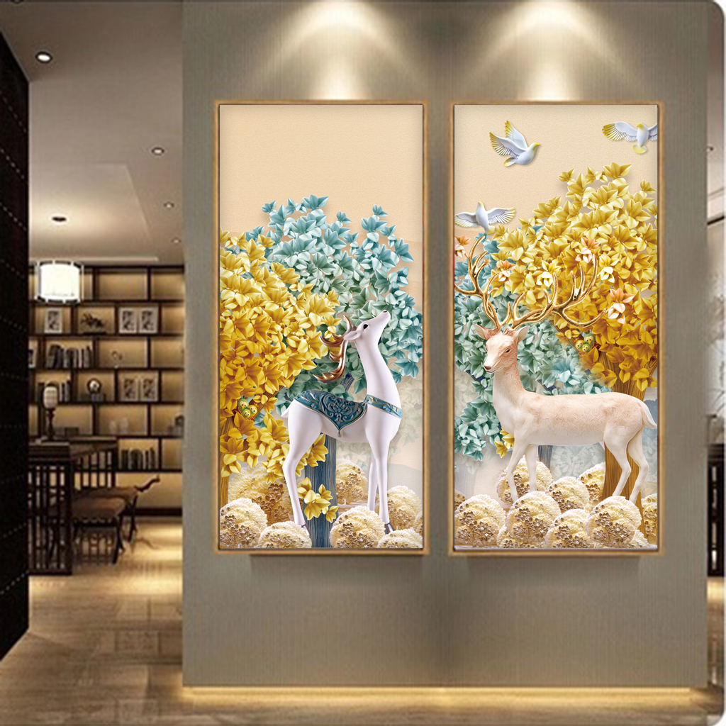 麋鹿装饰画过道屏风隔断插图