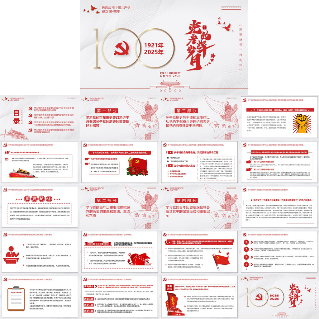 建党百年党史学习要点PPT模板插图
