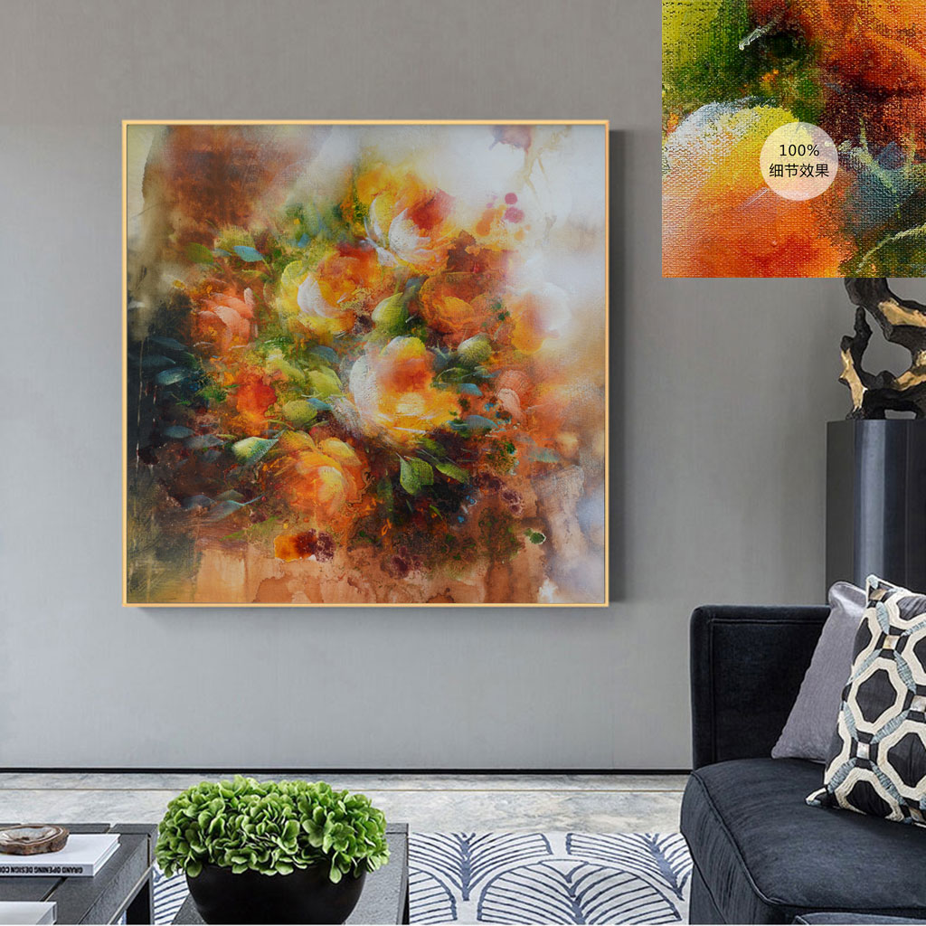 高画质方形花卉客厅卧室装饰油画插图