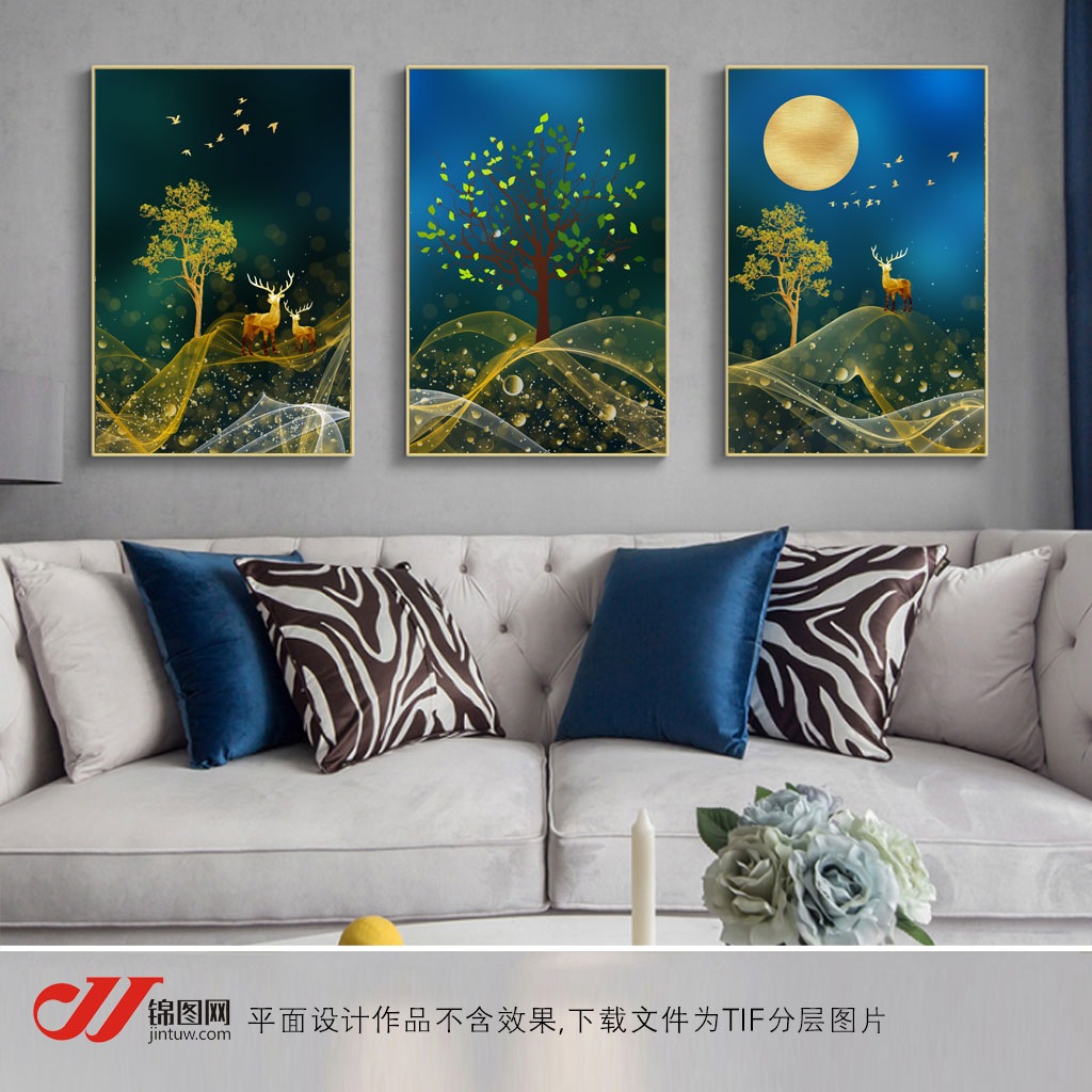 麋鹿飞鸟客厅装饰画插图