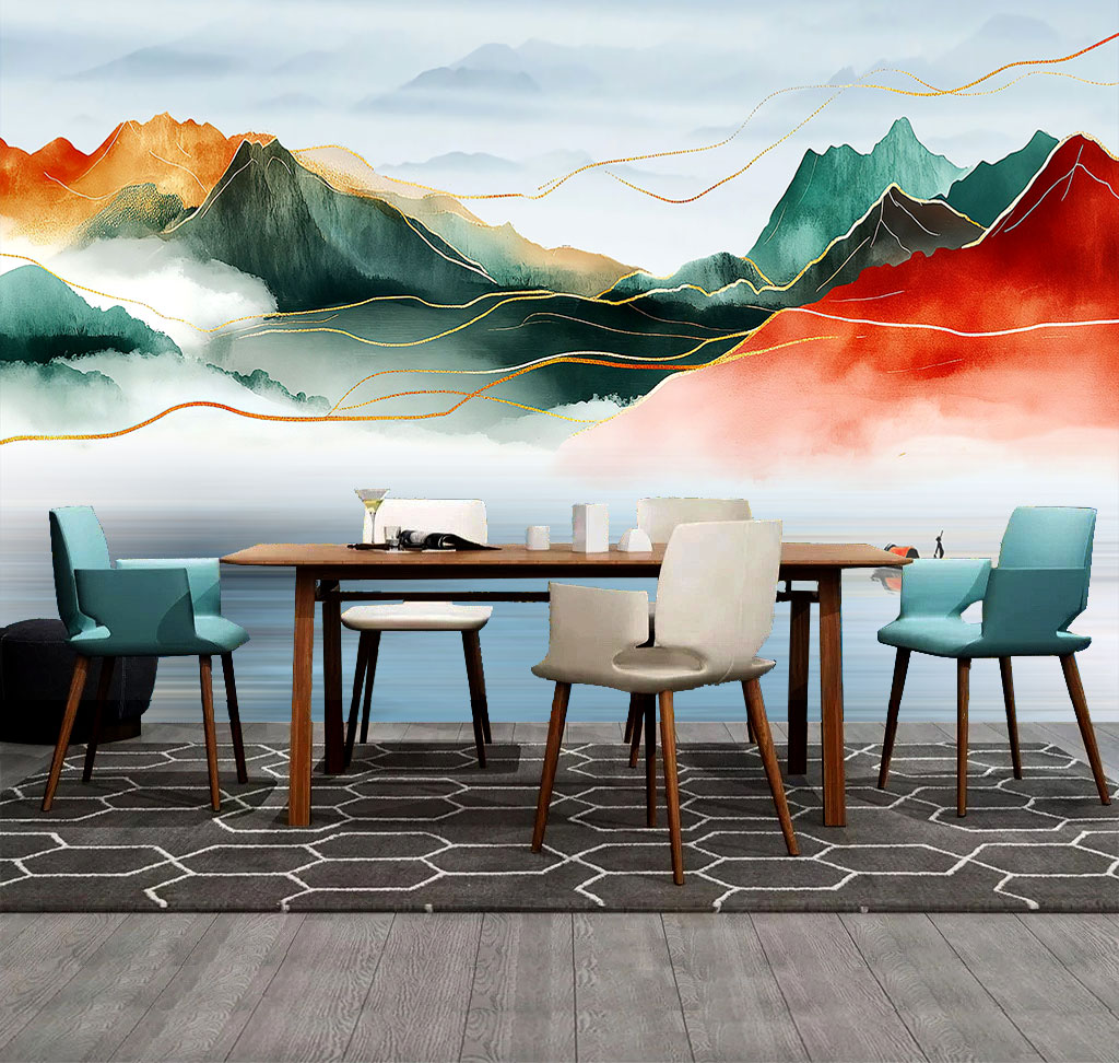 山水新中式背景墙插图