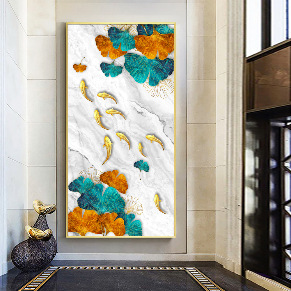 树叶金鱼玄关装饰画插图