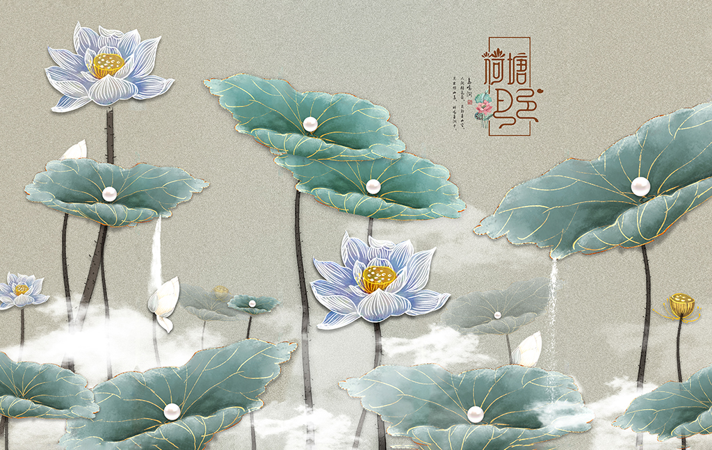 荷花背景墙壁布插图1
