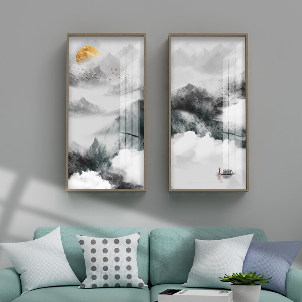 水墨山水金箔中式意境装饰画插图