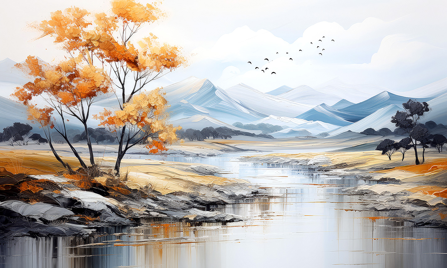 油画山水风景背景墙插图1