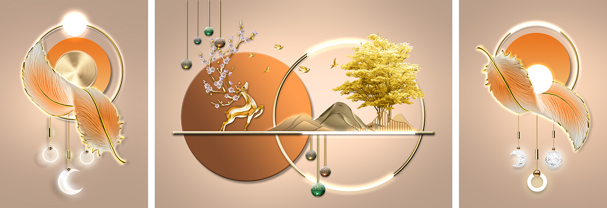 客厅装饰画三联画插图1