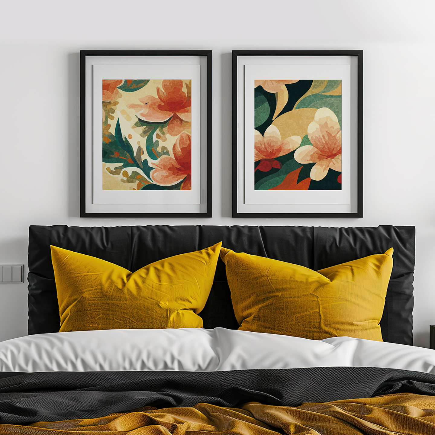 抽象重彩花朵矢量艺术画框素材插图