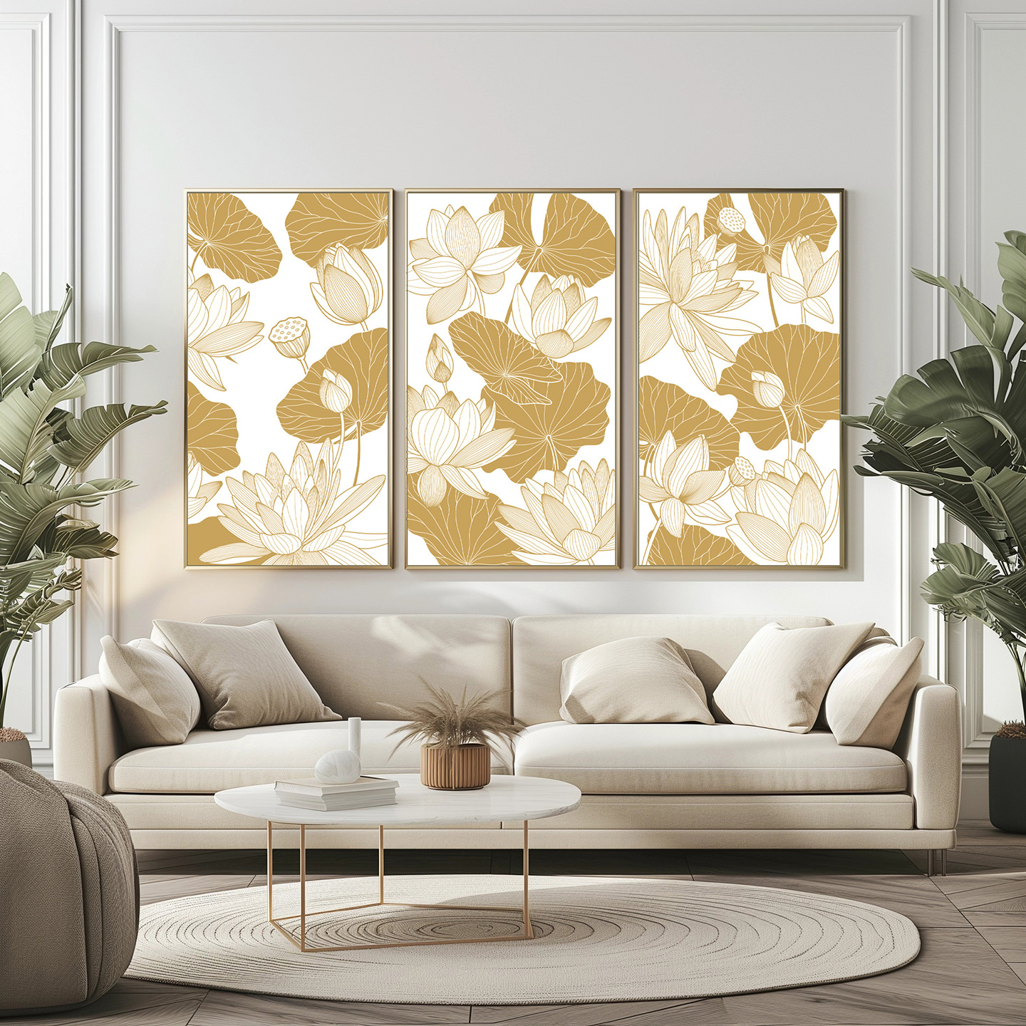 金色荷花装饰画框画插图