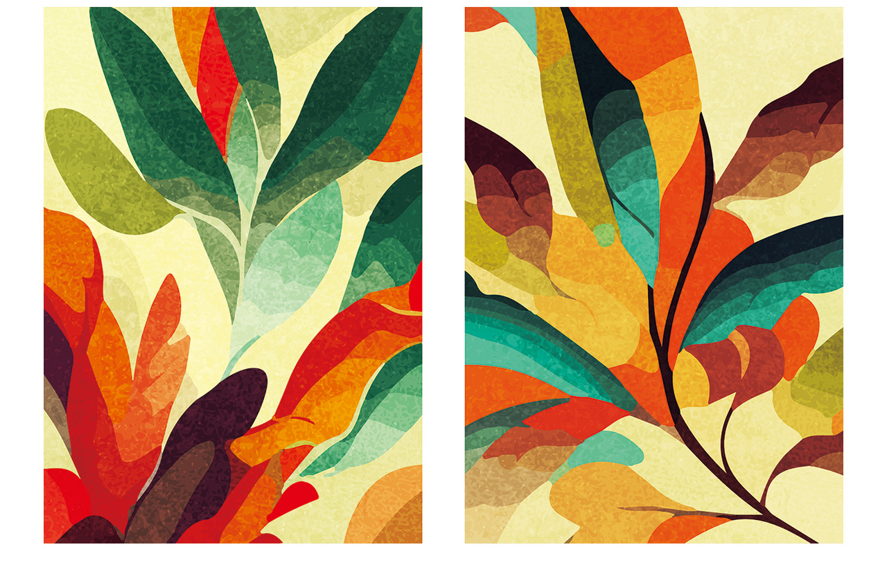 抽象艺术重彩叶子框画CDR矢量素材插图1