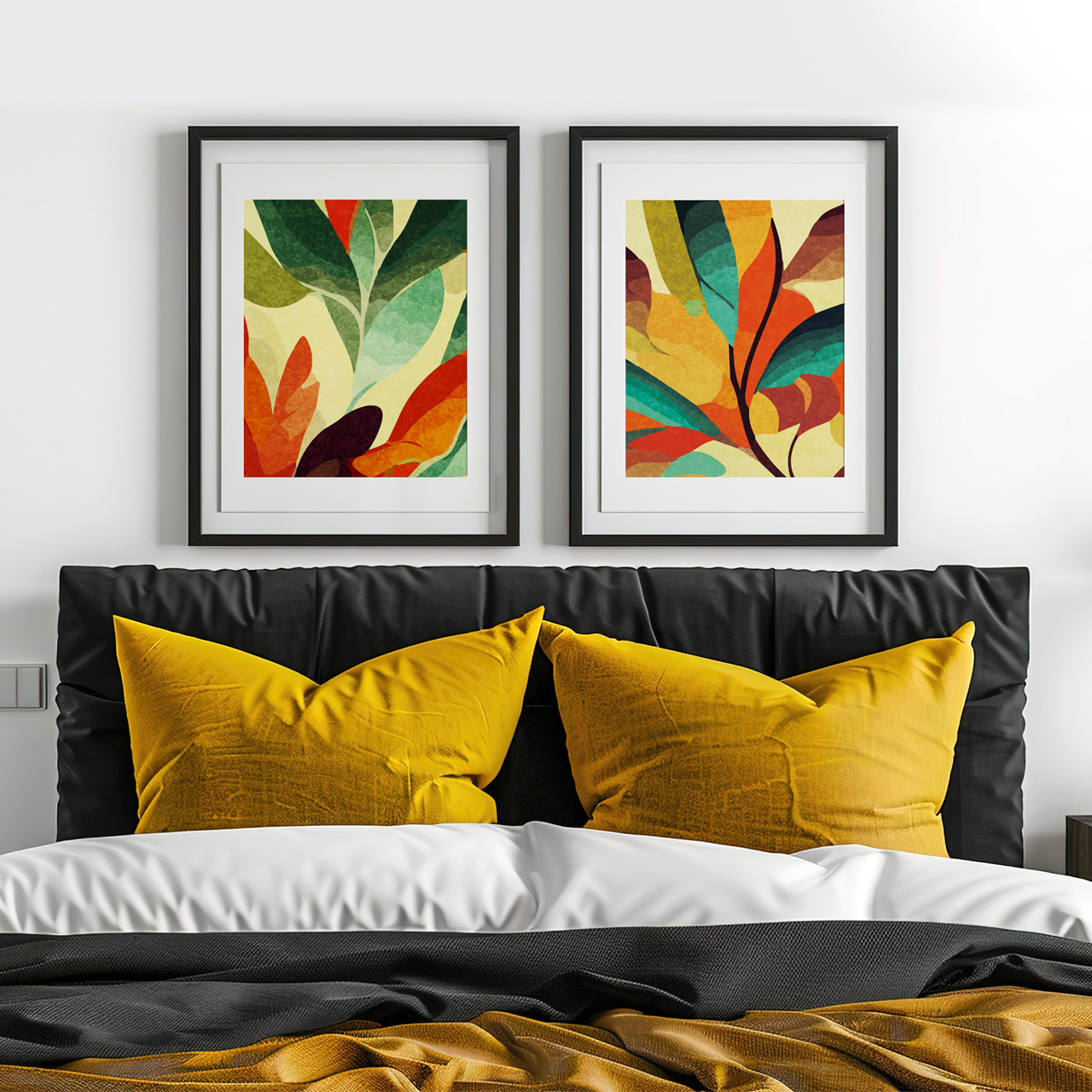 抽象艺术重彩叶子框画CDR矢量素材插图