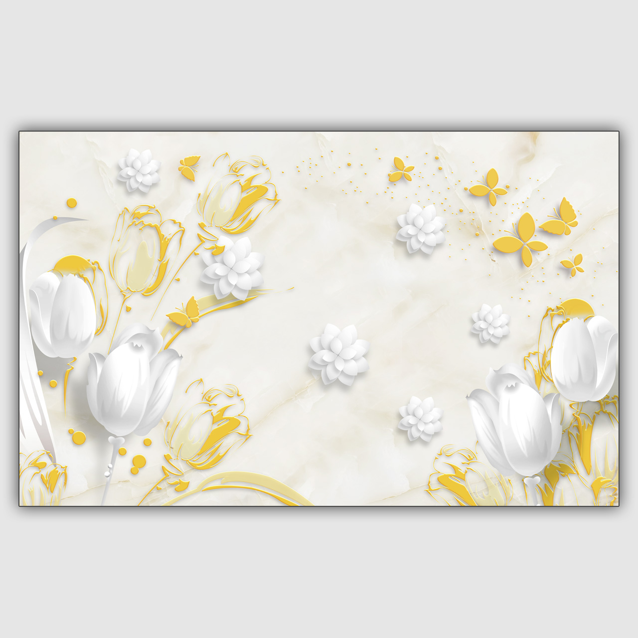 大理石效果三维花朵背景墙插图