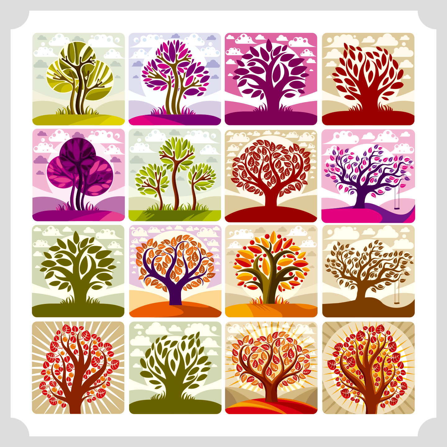 树木小树矢量素材插图