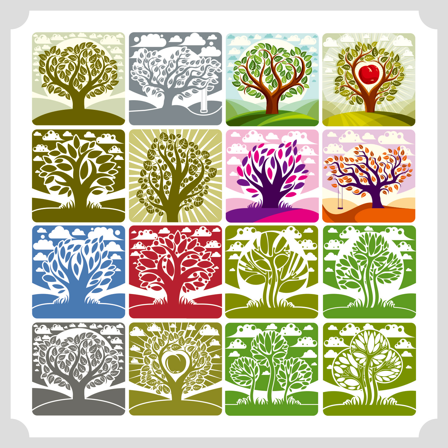 树木小树矢量素材插图