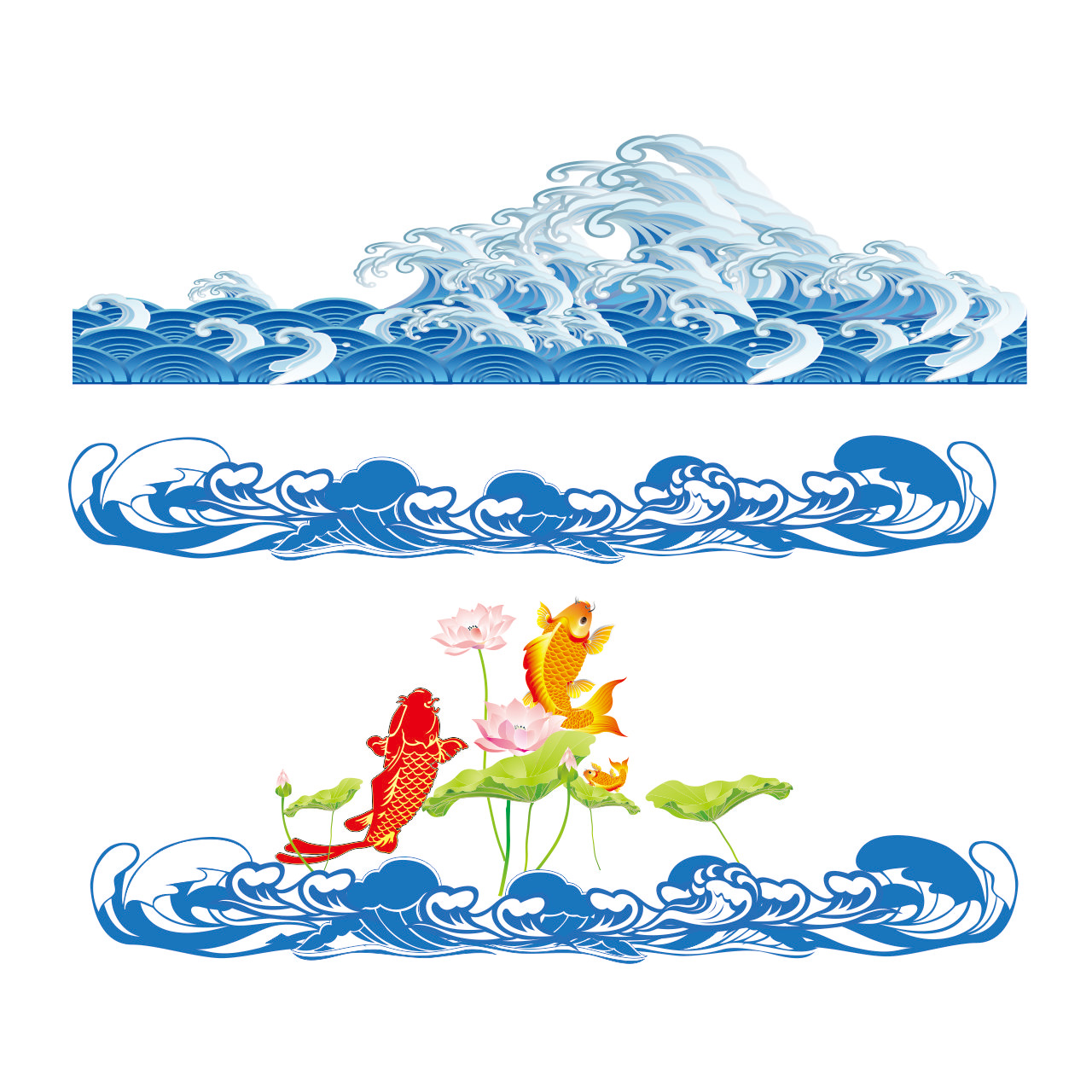 浪花荷花锦鲤CDR素材插图