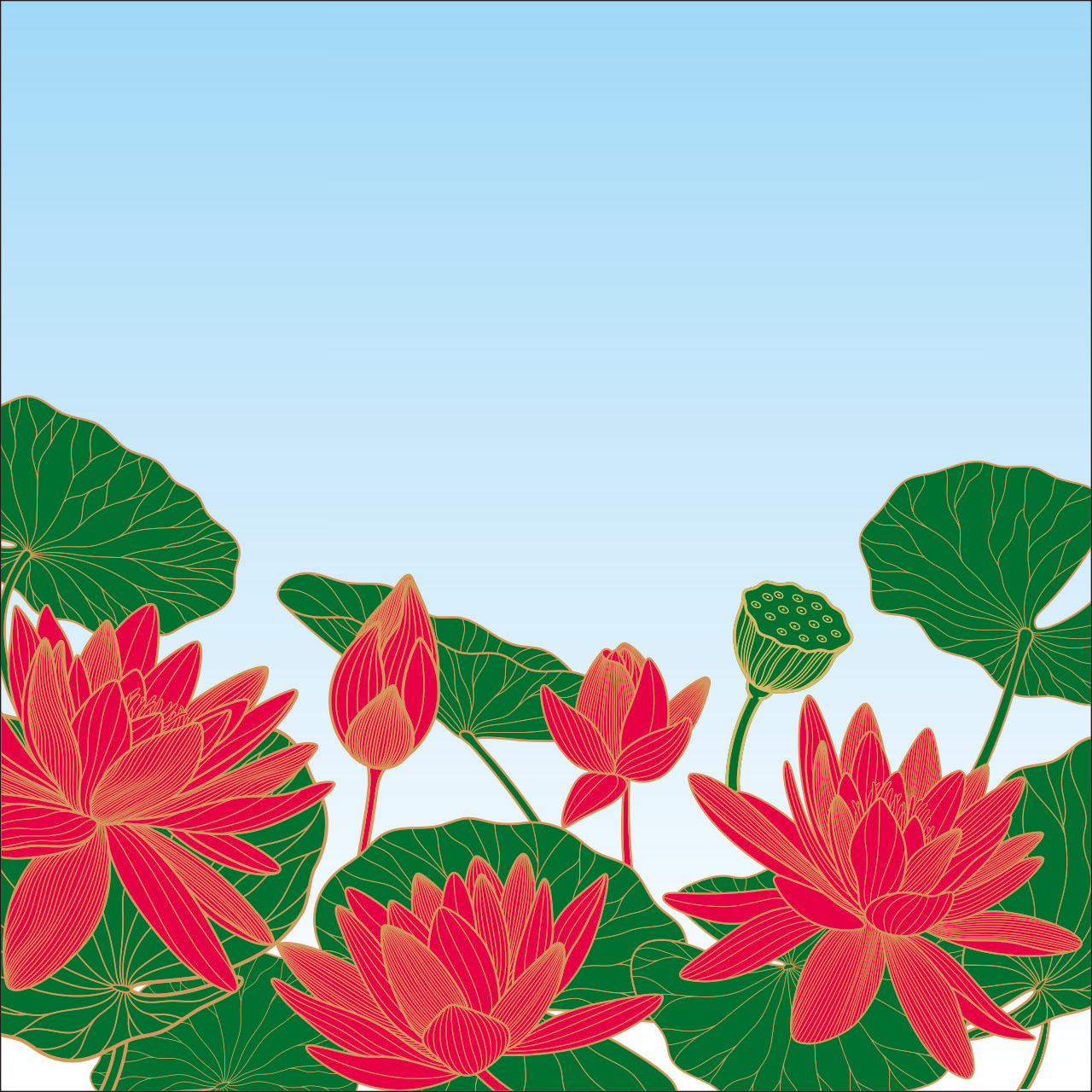 金色轮廓荷花CDR素材插图