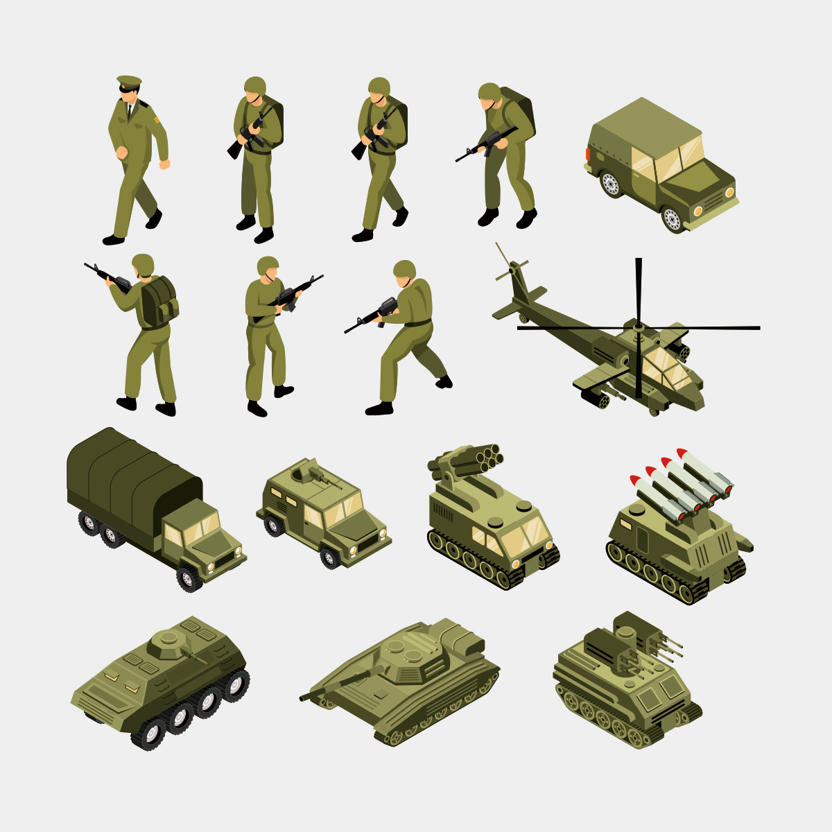 军人武器兵人车辆CDR素材插图