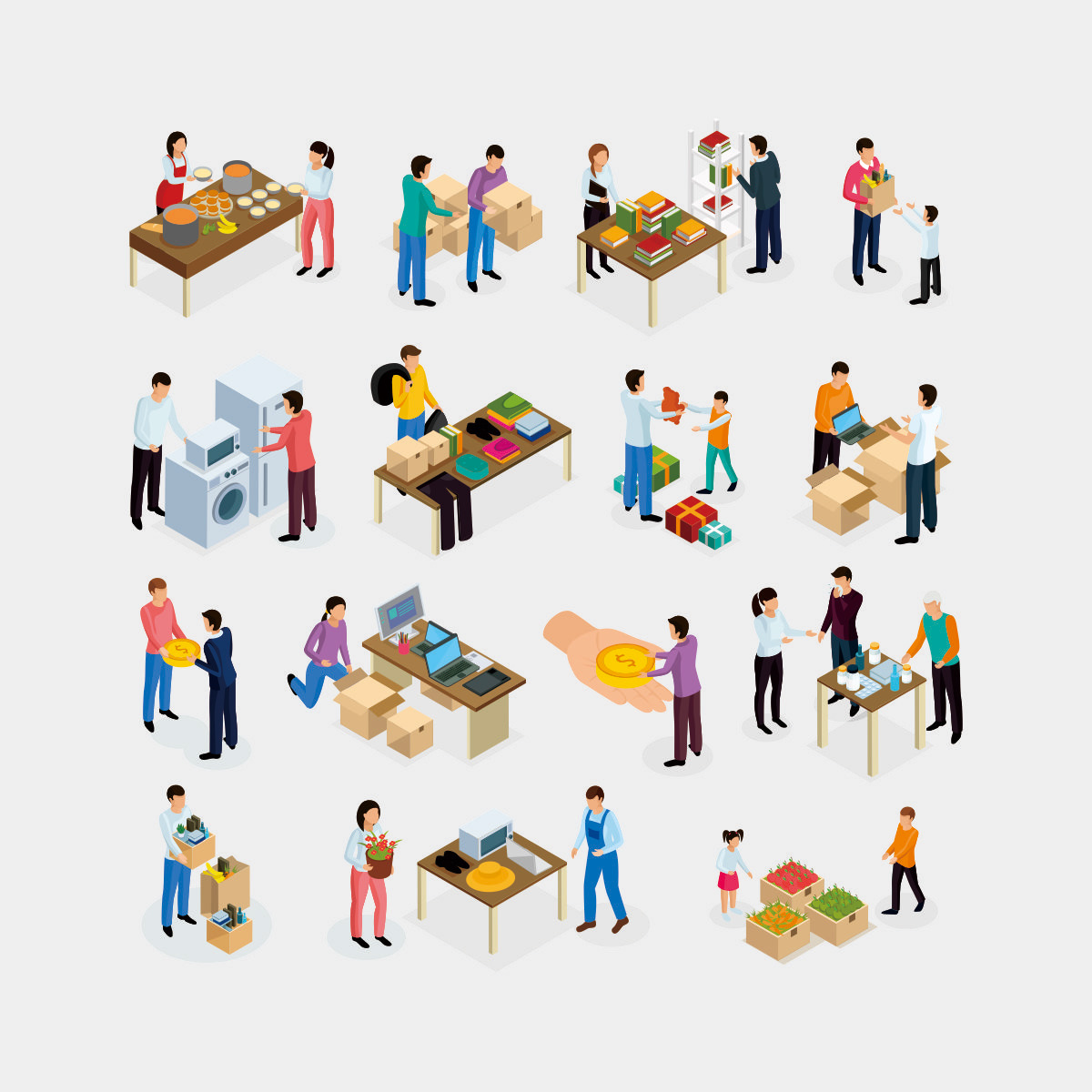 卖场冰箱洗衣机图书电脑家电纸箱人物CDR插图插图