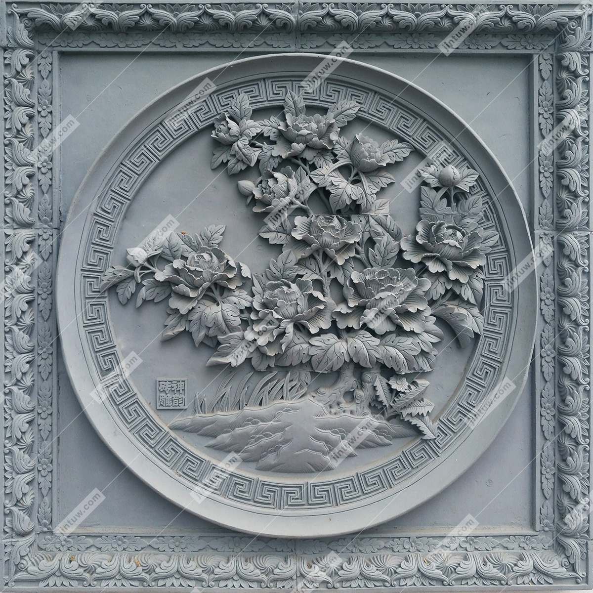 牡丹砖雕浮雕壁画插图