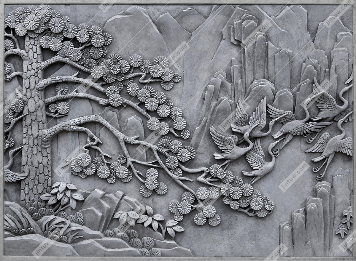 松鹤砖雕浮雕插图