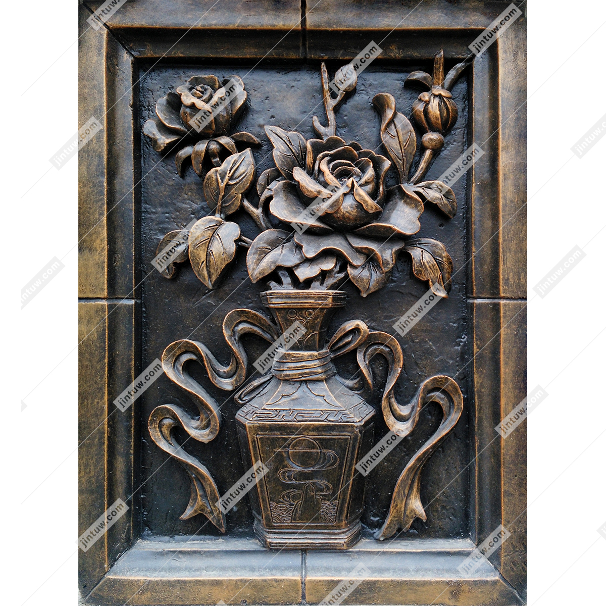 牡丹浮雕铜雕插图