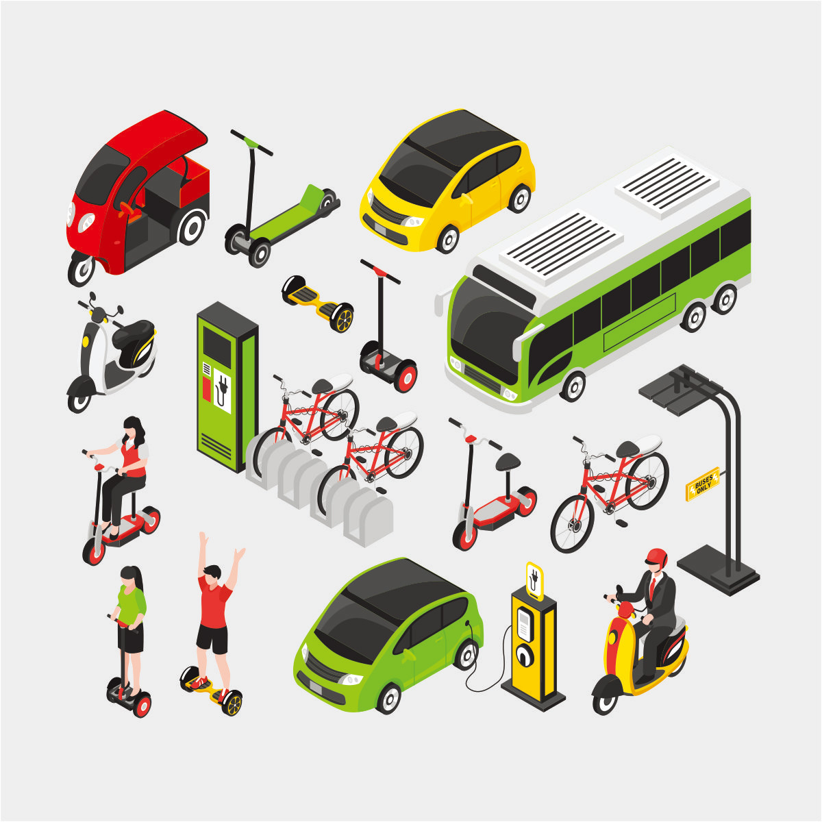 电动车平衡车自行车公交车新能源CDR插图素材插图