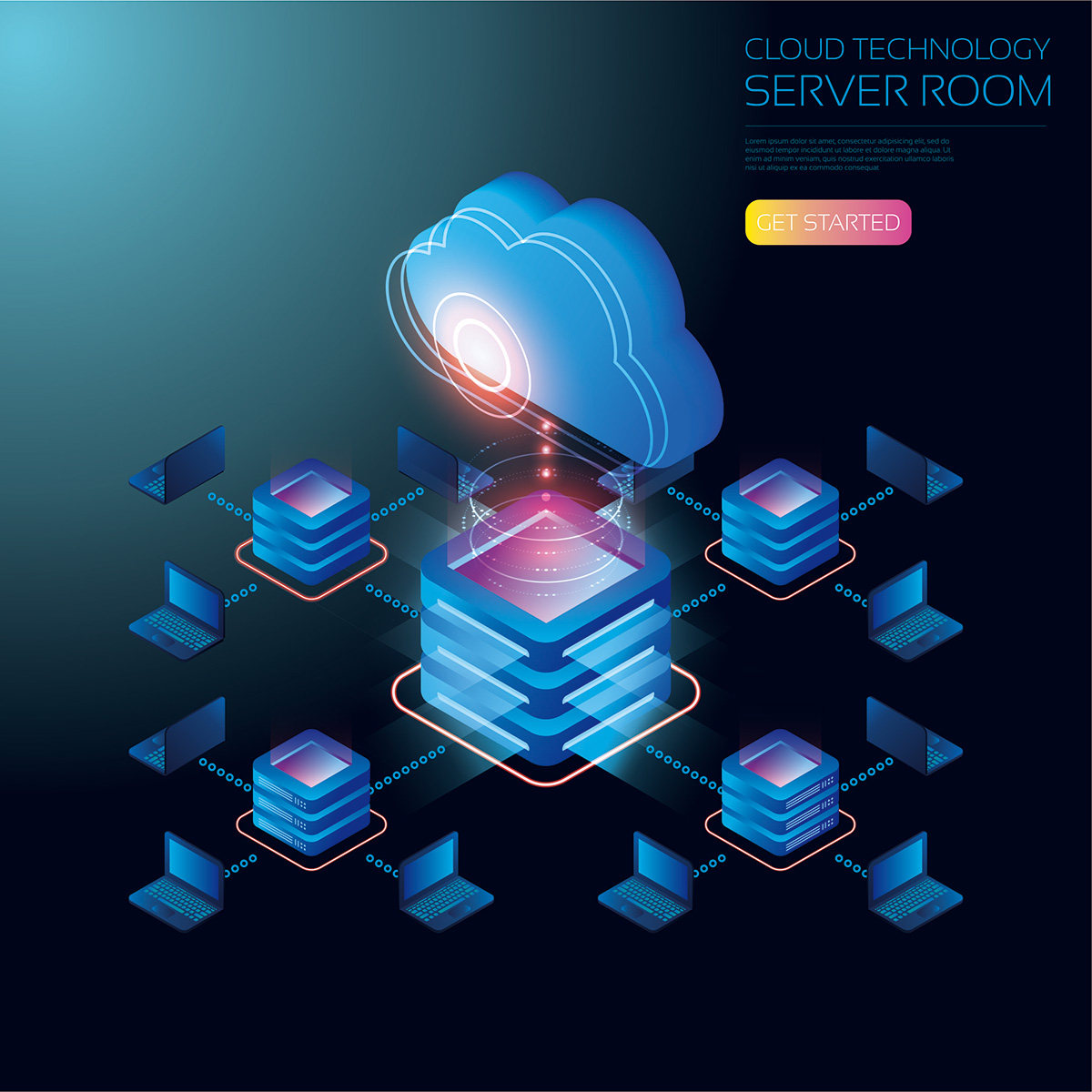 服务器云计算数据共享互联CDR矢量素材插图