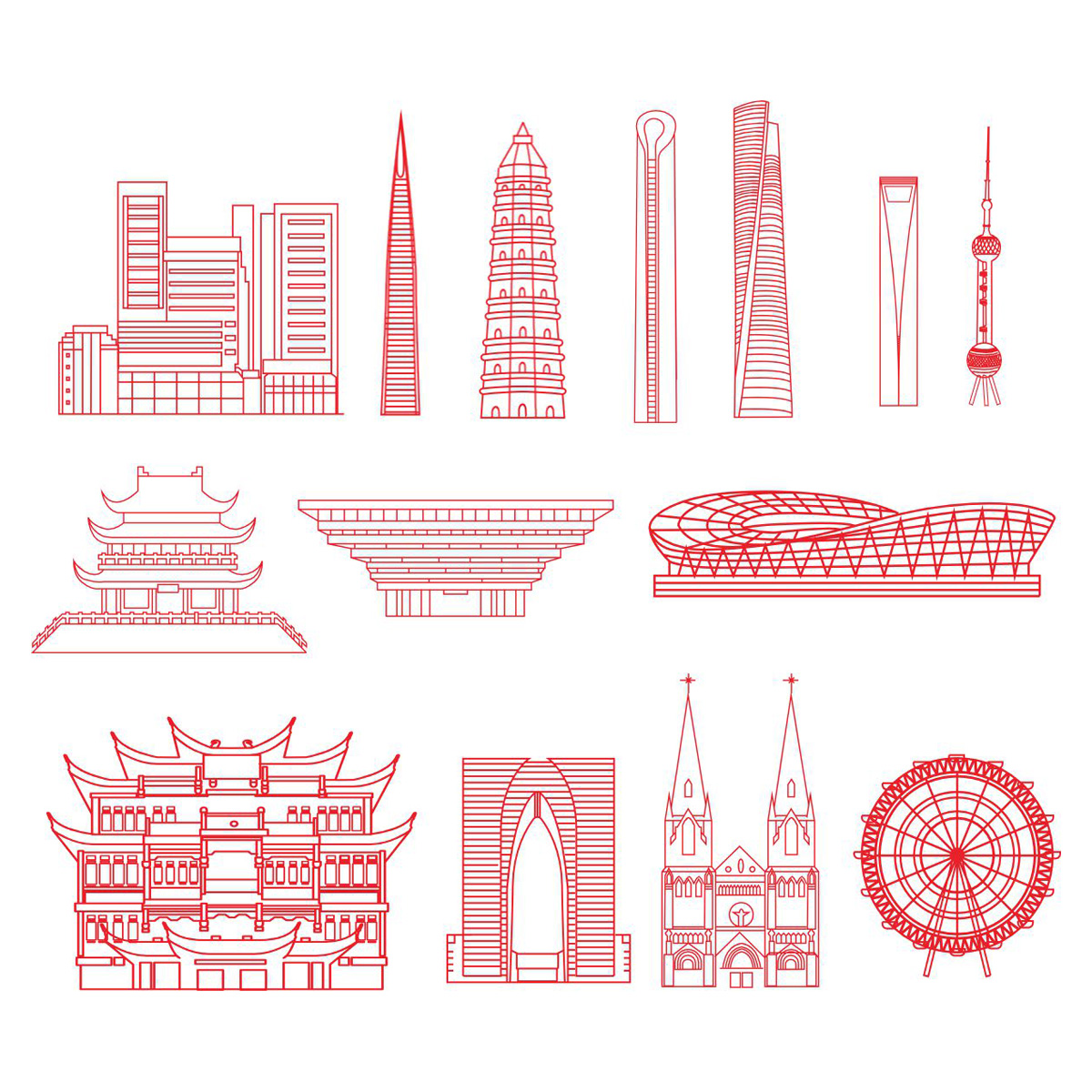 地标建筑线条图CDR素材插图