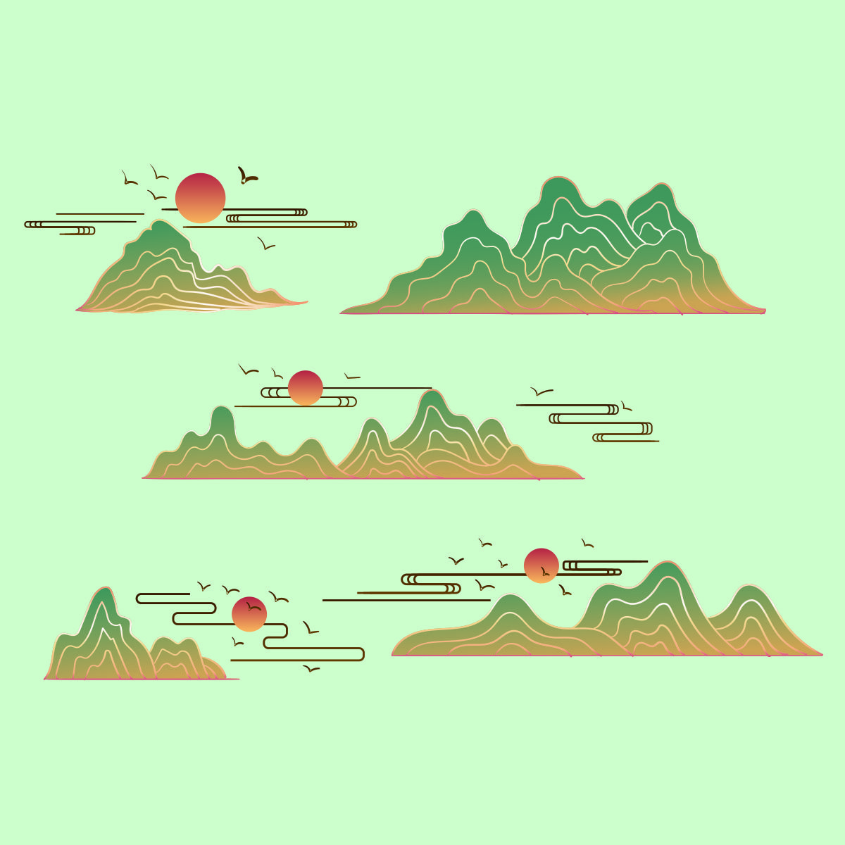 轮廓线条山插图