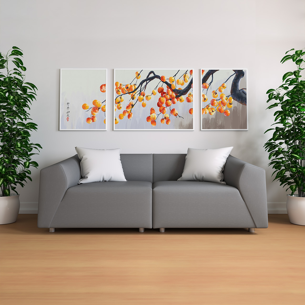 事事如意装饰画三联画插图