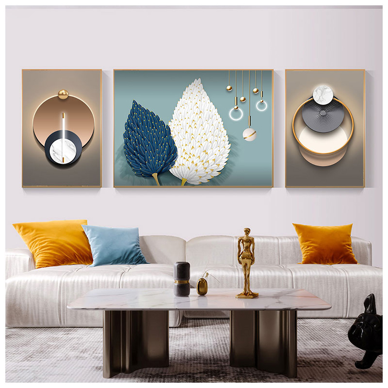 现代轻奢客厅装饰画三联画插图