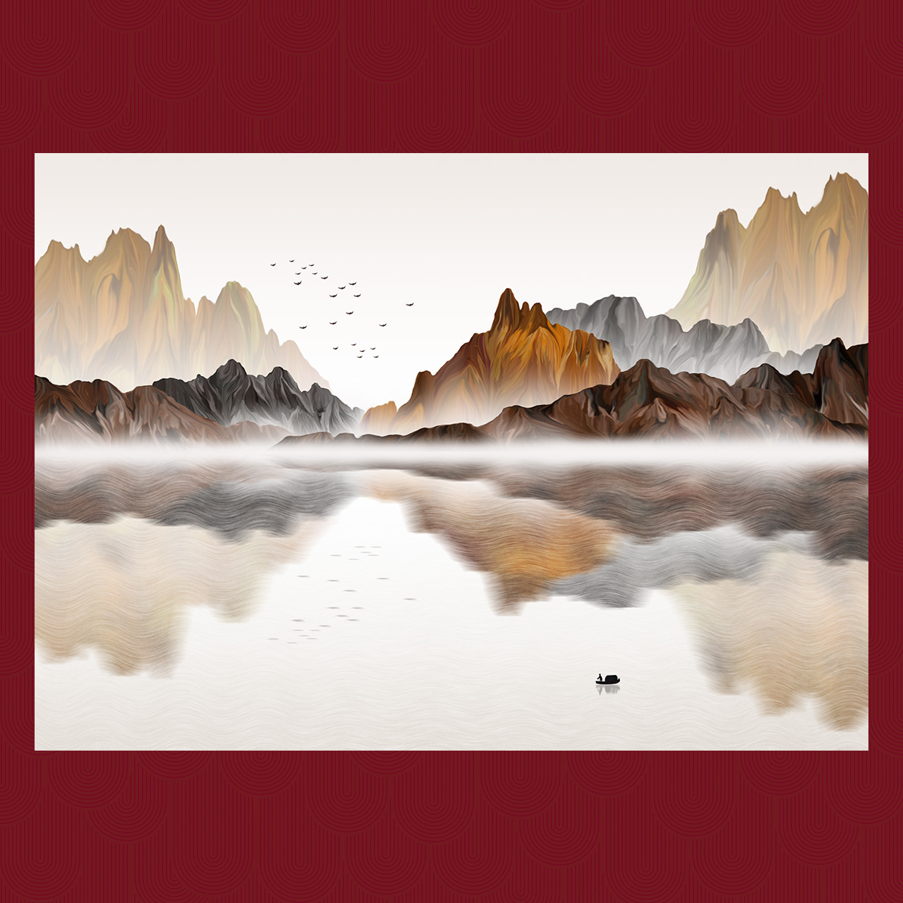 新中式风格山水背景墙插图