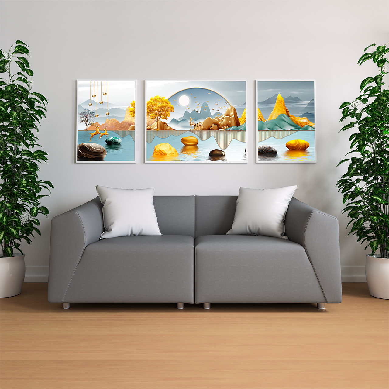 金色山水现代装饰画插图