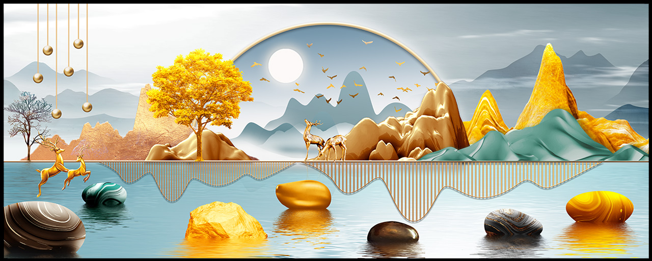 金色山水现代装饰画插图1