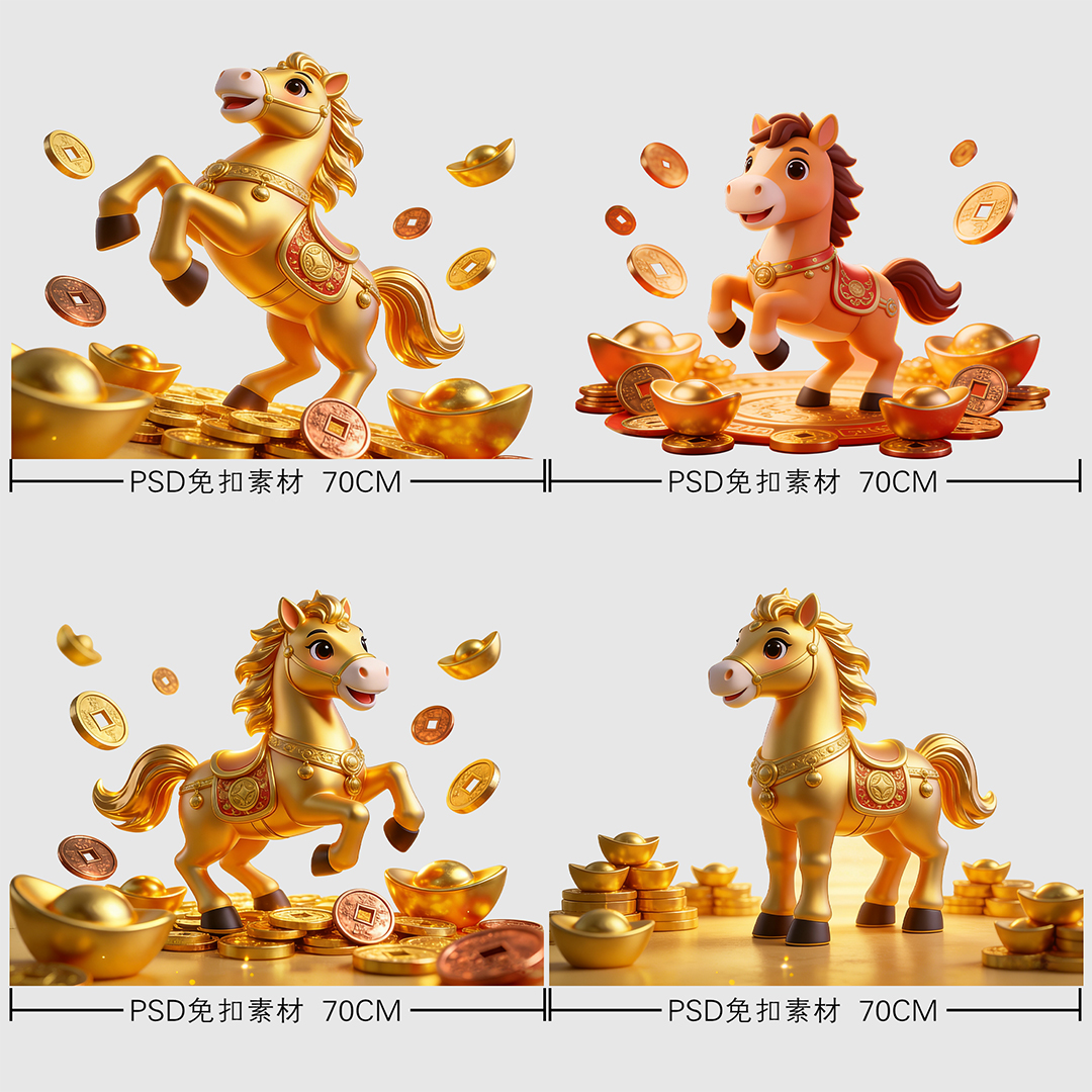 四个小金马PSD高清素材插图