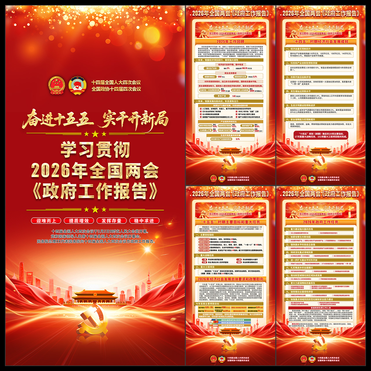学习贯彻2026全国两会政府工作报告海报展板插图