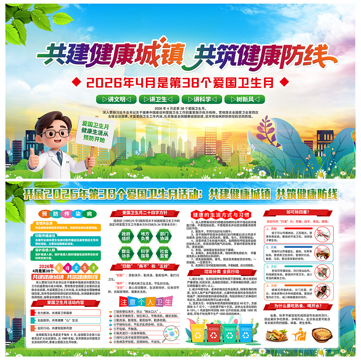 爱国卫生月主题宣传展板插图